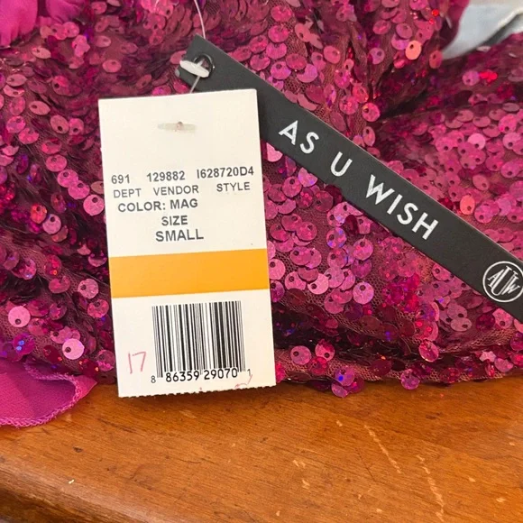 As You Wish Magenta one-Shoulder Sequin Party Mini Dress size Small NWT - Picture 6 of 6